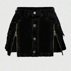 ROMWE Black Button-Up Mini Skirt